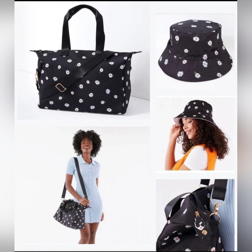 Alice + Olivia Daisy Print Canvas Duffle Bag & Reversible Bucket Hat